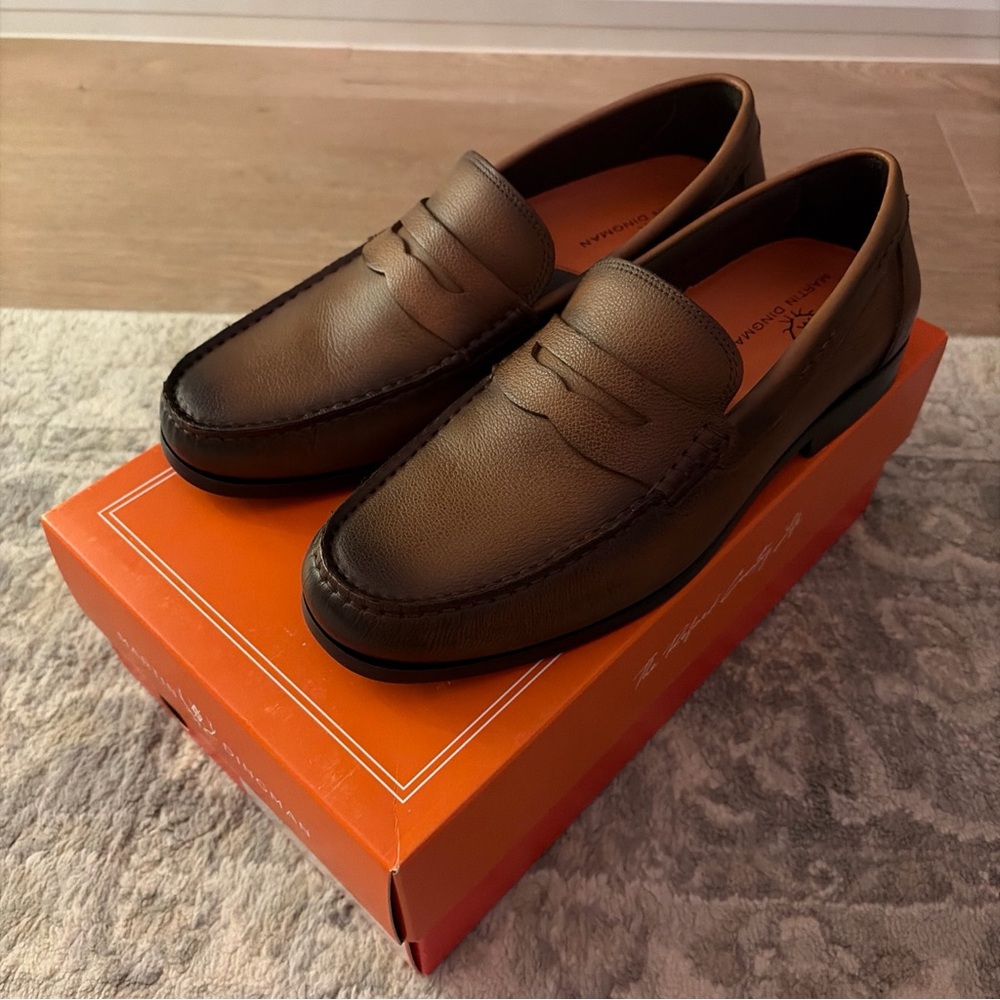 NIB Martin Dingman Men’s Bermuda Dress Penny Brown Pebble Grain Leather 9M